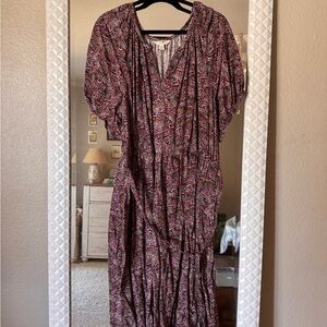 Terra & Sky Pink Paisley Midi Dress with Puff Sleeves